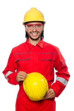 Sanayi işçisi beyaz arka planda izole edilmiş.