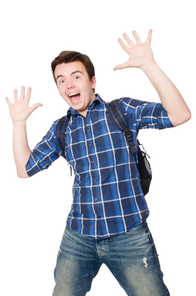 Hombre con mochila aislada en blanco —  Fotos de Stock