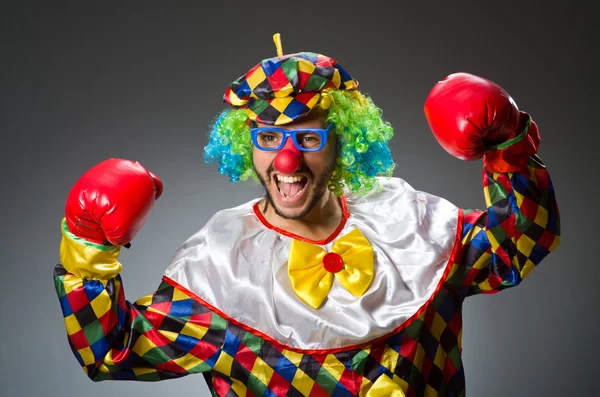 Lustiger Clown mit Boxhandschuhen — Stockfoto