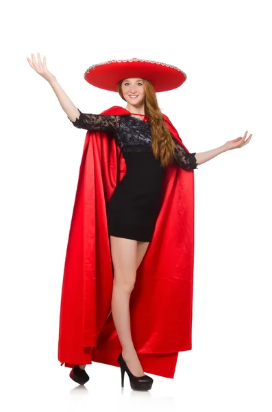 Mexican woman in red clothing on white — Stock Photo, Image