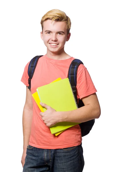 Jovem estudante isolado no fundo branco — Fotografia de Stock