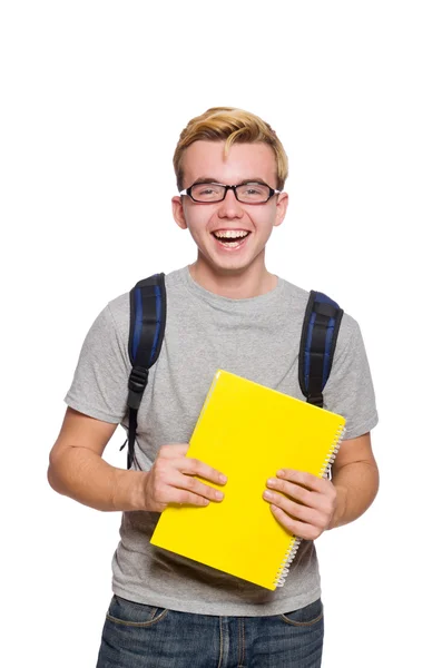 Jonge student geïsoleerd op de witte achtergrond — Stockfoto