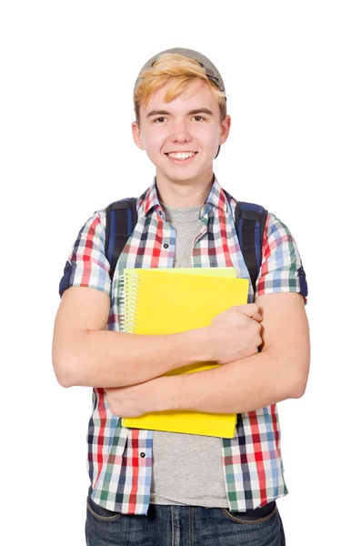 Jovem estudante isolado no fundo branco — Fotografia de Stock