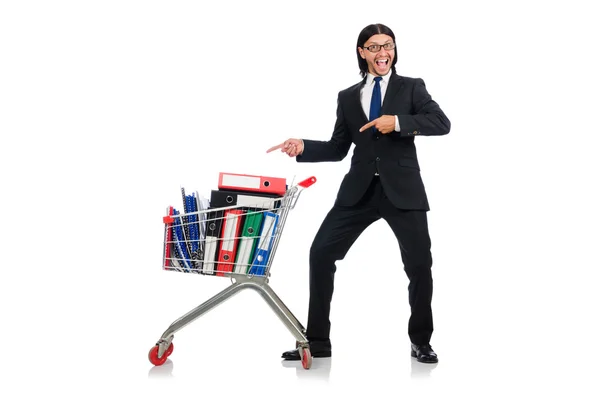 Hombre con carpetas de negocios aislados en blanco — Foto de Stock