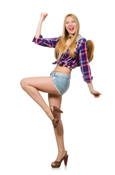 Woman cowgirl isolated on the white — Stock Photo, Image