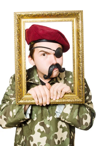 Soldado engraçado no conceito militar — Fotografia de Stock