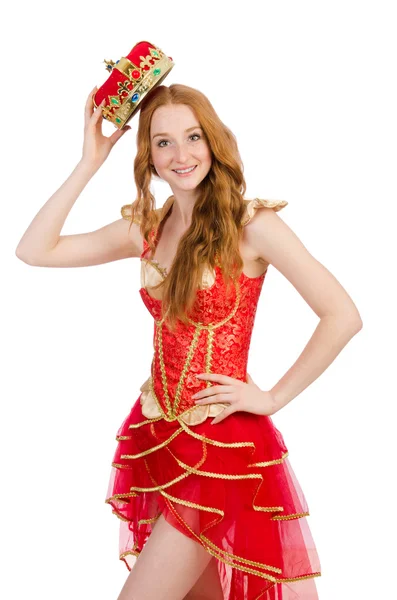 Drottning i röd klänning isolerad på vitt — Stockfoto