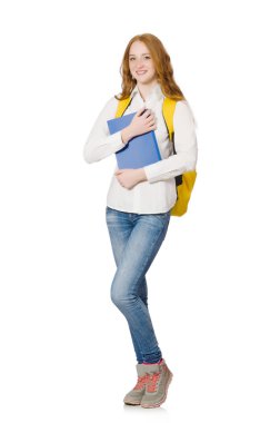 Beyaz arka planda izole genç öğrenci