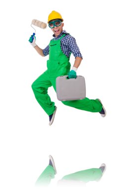 Sanayi işçisi beyaz arka planda izole edilmiş.