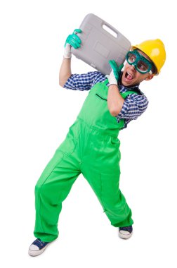 Sanayi işçisi beyaz arka planda izole edilmiş.