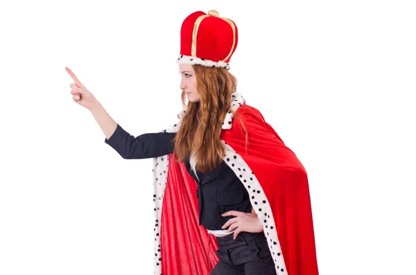 Woman businesswoman posing as queen isolated on white — Stock Photo, Image