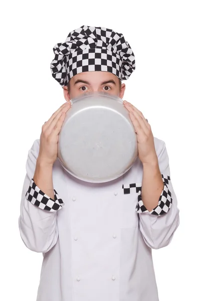 Drôle mâle cuisinier isolé sur blanc — Photo