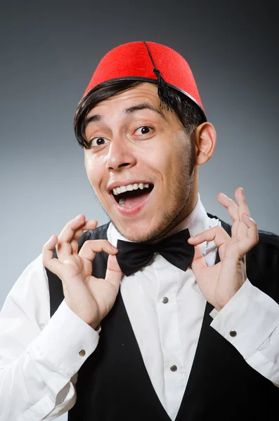 Man wearing traditional turkish hat fez — Stock Photo, Image