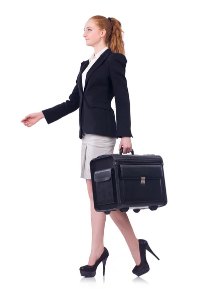 Travelling businesswoman isolated on the white — Stock Photo, Image