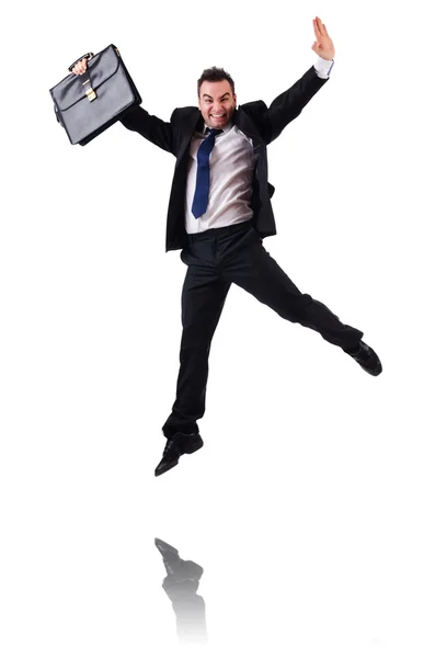 Jumping businessman isolated on the white — Stock Photo, Image