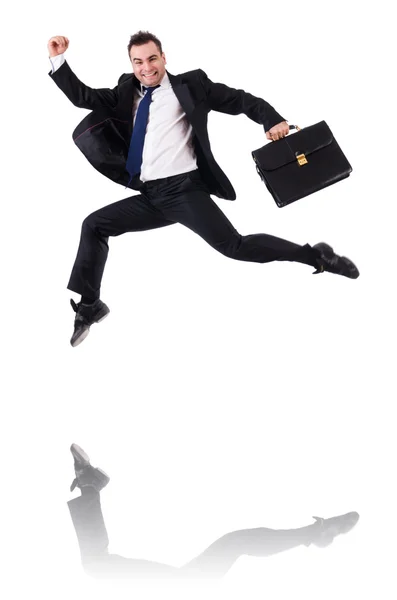Springen zakenman geïsoleerd op de witte — Stockfoto