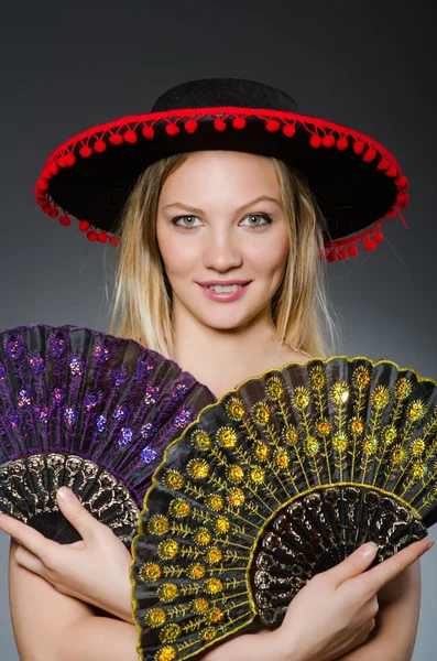 Woman dancing with fans in arts concept — Stock Photo, Image