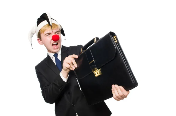 Geschäftsmann Clown in lustigem Konzept isoliert auf Weiß — Stockfoto