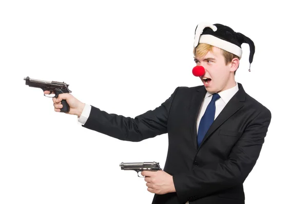 Zakenman clown in grappig concept geïsoleerd op wit — Stockfoto