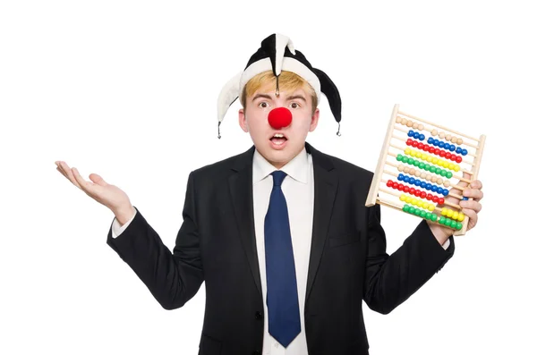 Clown met abacus geïsoleerd op wit — Stockfoto