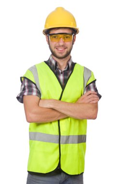 Sanayi işçisi beyaz arka planda izole edilmiş.