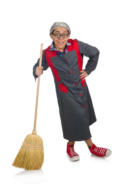 Funny janitor isolated on white — Stock Photo, Image