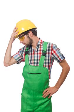 Sanayi işçisi beyaz arka planda izole edilmiş.