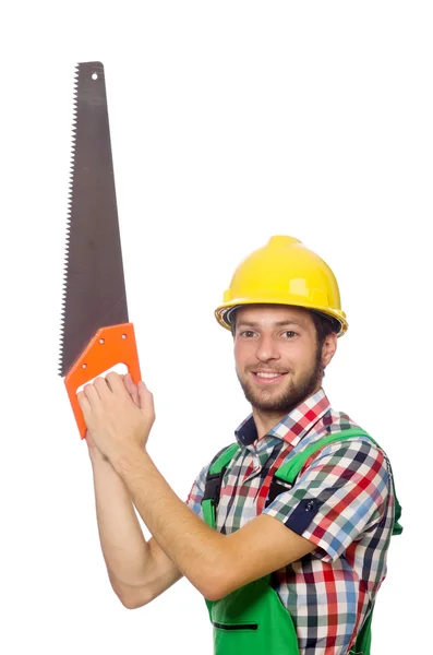 Trabajador industrial aislado en el fondo blanco — Foto de Stock