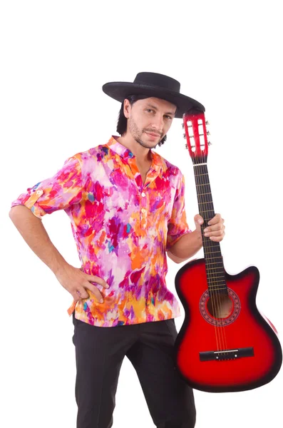 Homem vestindo sombrero com guitarra — Fotografia de Stock