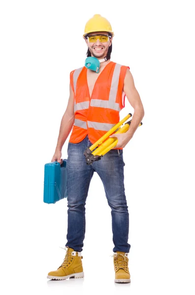 Trabajador industrial aislado en el fondo blanco — Foto de Stock