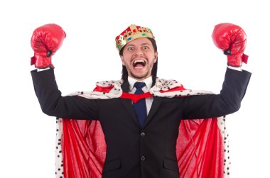 Beyaz üzerine izole komik konsept kral iş adamı