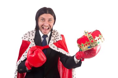 Beyaz üzerine izole komik konsept kral iş adamı