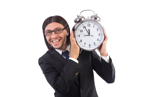 Uomo d'affari con orologio isolato su bianco — Foto Stock