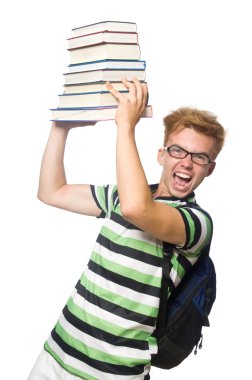 Kitapları olan öğrenci beyazlara izole edilmiş.