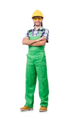 Sanayi işçisi beyaz arka planda izole edilmiş.