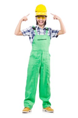 Sanayi işçisi beyaz arka planda izole edilmiş.