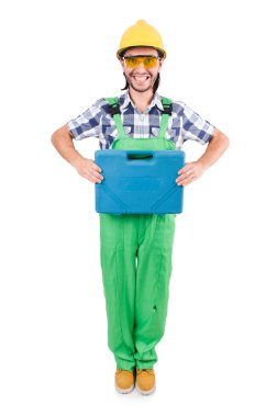 Sanayi işçisi beyaz arka planda izole edilmiş.