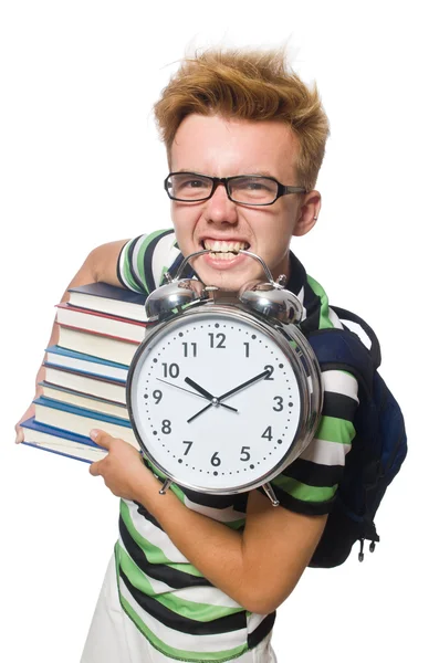 Student missing his deadlines isolated on white — Stock Photo, Image