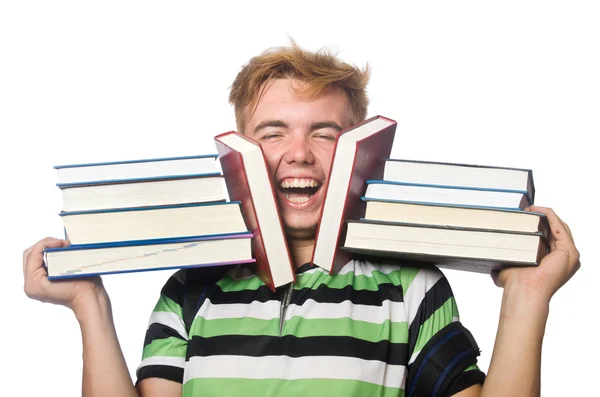 Estudante com livros isolados sobre o branco — Fotografia de Stock