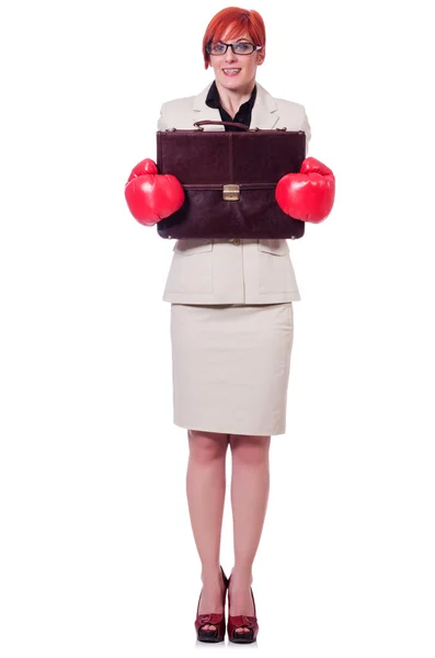 Mulher com luvas de boxe — Fotografia de Stock