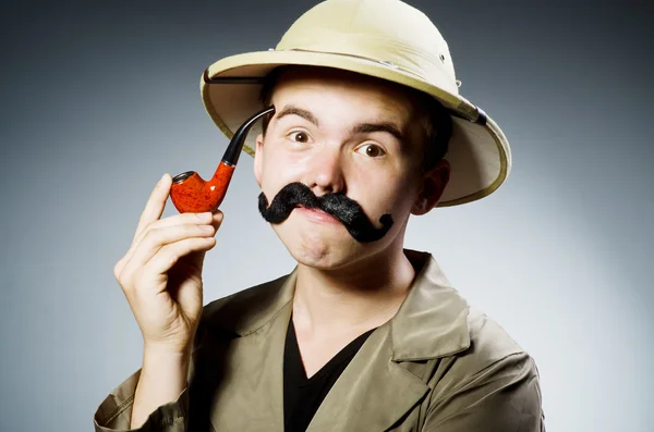 Man in safari hat in hunting concept — Stock Photo, Image