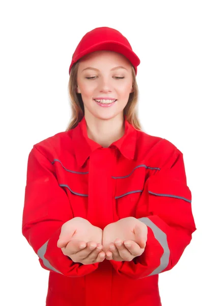 Mujer en concepto industrial aislada sobre blanco —  Fotos de Stock