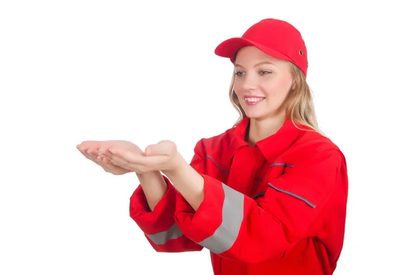 Femme dans le concept industriel isolé sur blanc — Photo