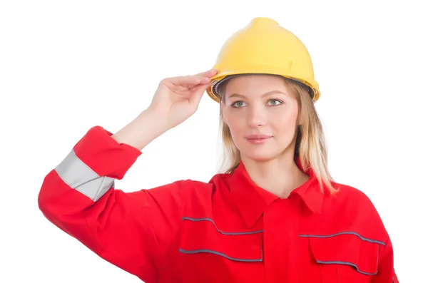 Frau im Industriekonzept isoliert auf Weiß — Stockfoto