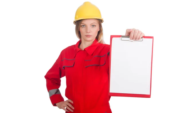 Frau im Industriekonzept isoliert auf Weiß — Stockfoto