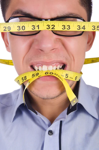 Man with centimeter in dieting concept — Stock Photo, Image