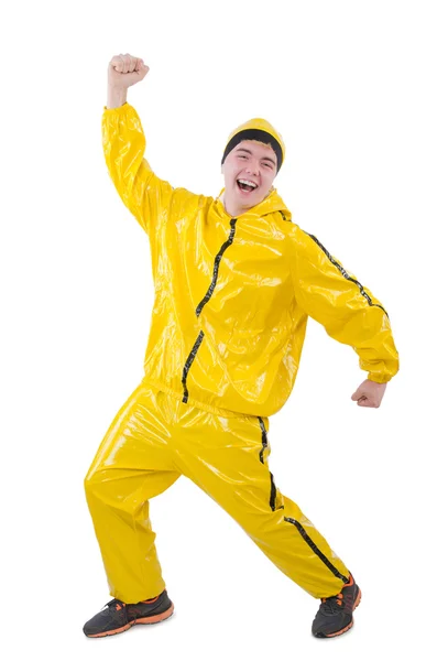 Man in geel pak geïsoleerd op wit — Stockfoto