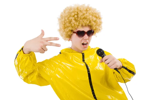 Homme en costume jaune isolé sur blanc — Photo