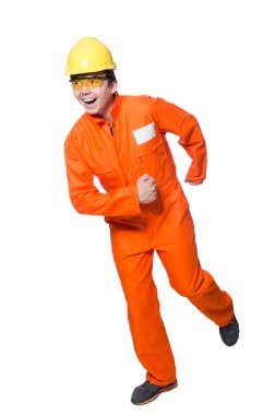 Sanayi işçisi beyaz arka planda izole edilmiş.