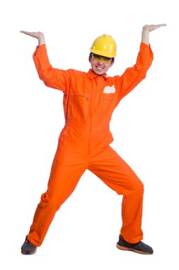 Sanayi işçisi beyaz arka planda izole edilmiş.